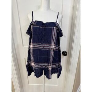 Cold Shoulder Plaid Button Down Top Spaghetti Strap‎ Casual Flannel